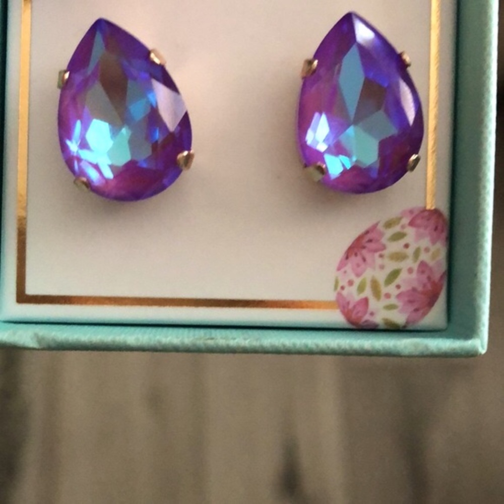Violet Pear Crystal Statement Earrings - Picture 9 of 13